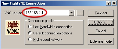 Screenshot of vncviewer opening UI
